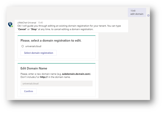 Domain in uWebChat bearbeiten